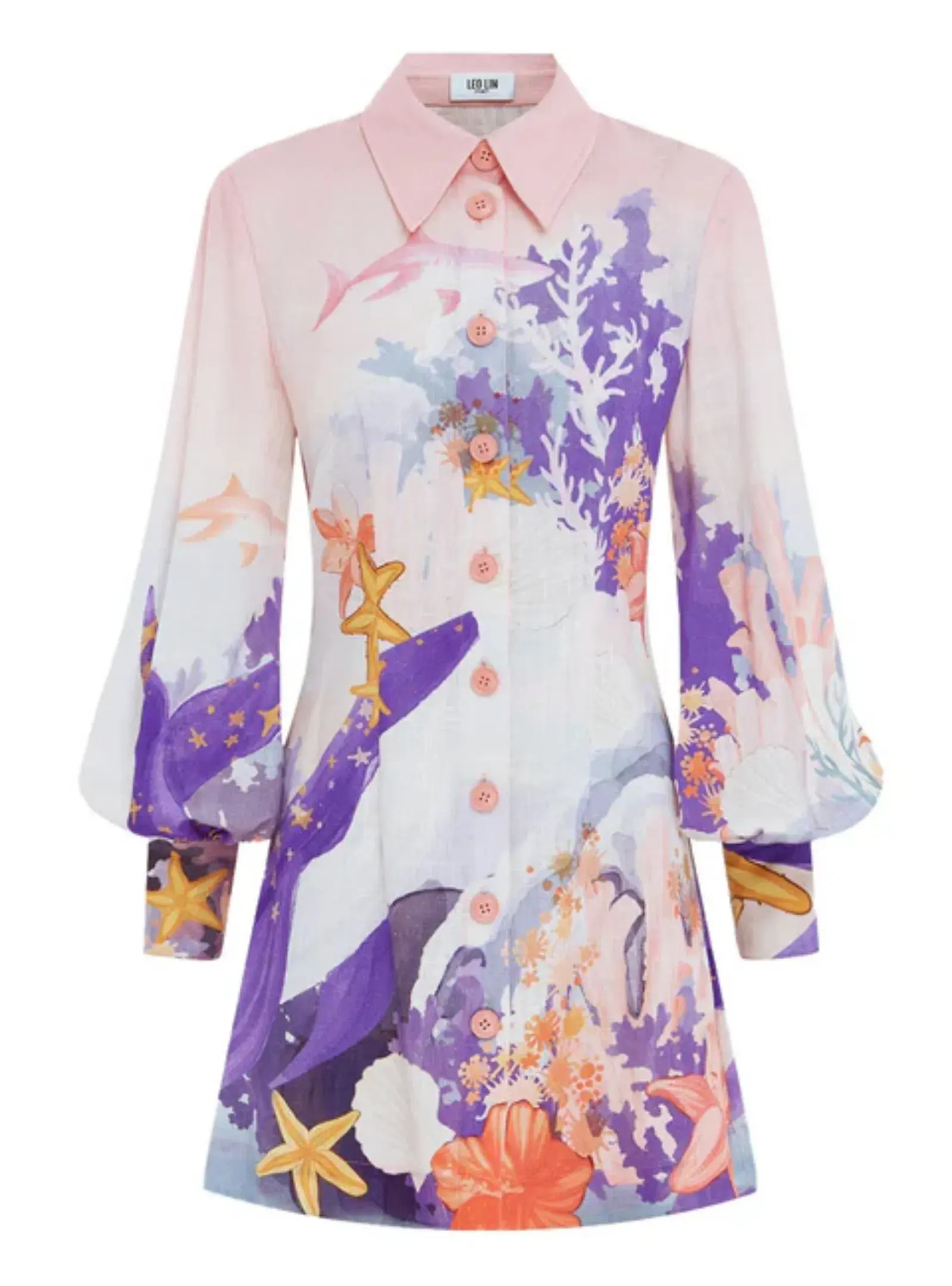 Leo Lin Luminous Mini Dress Neptune Placement Print in Coral Size AU 8 - Image 5