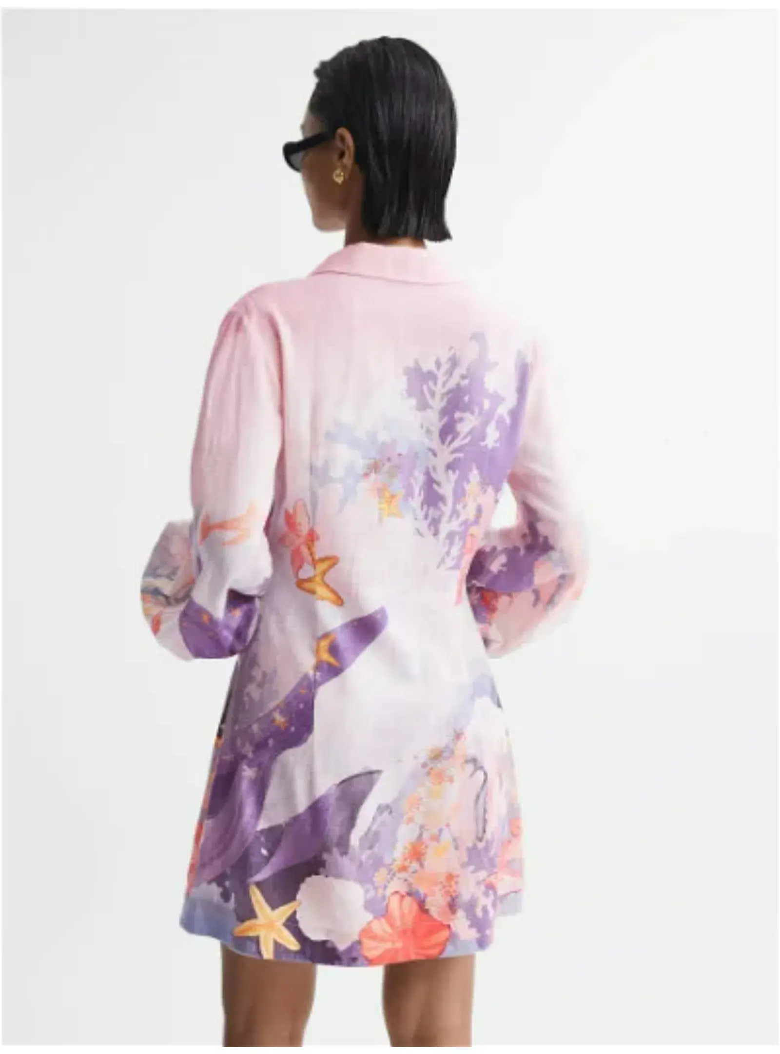 Leo Lin Luminous Mini Dress Neptune Placement Print in Coral Size AU 8 - Image 4