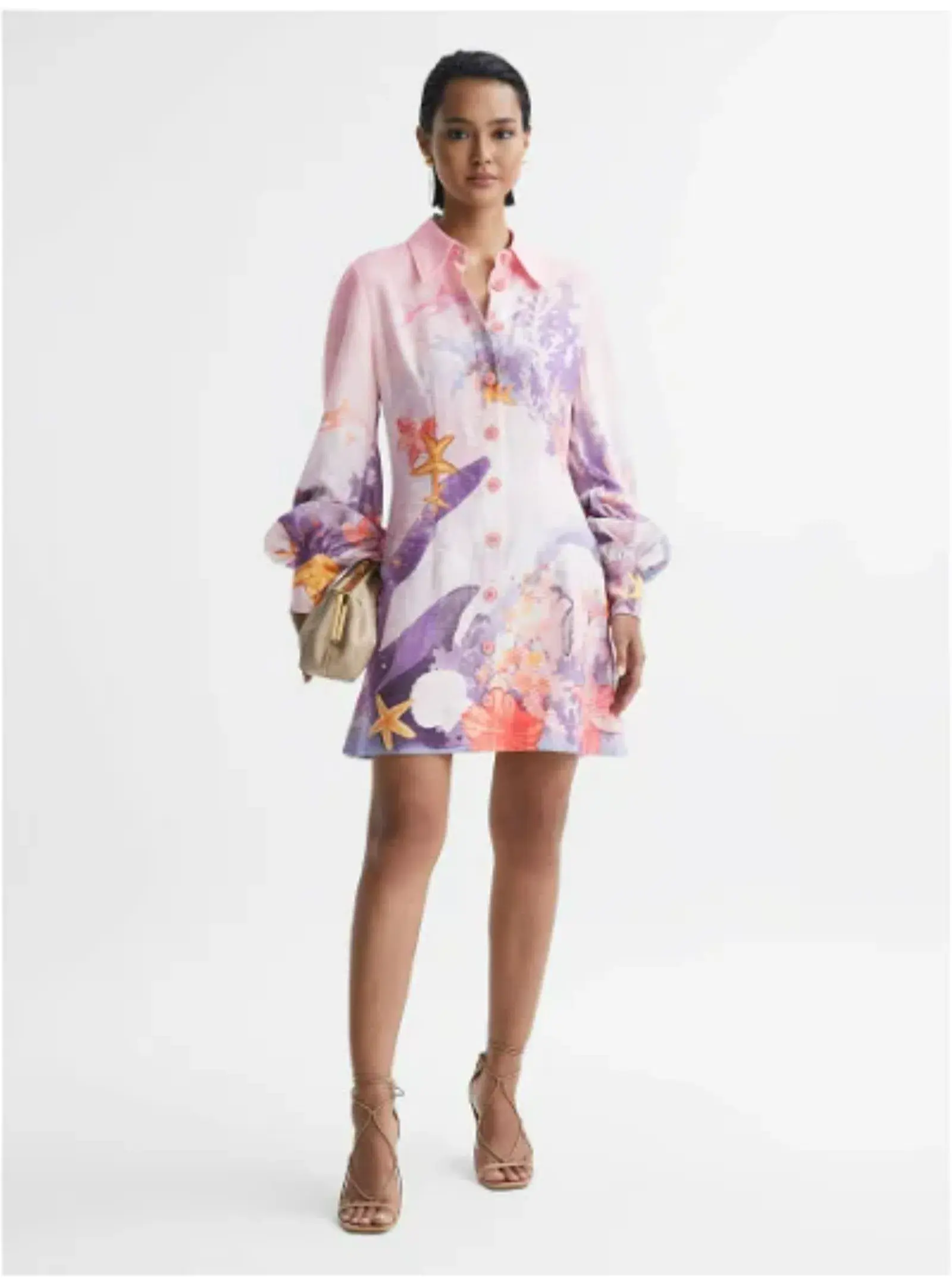 Leo Lin Luminous Mini Dress Neptune Placement Print in Coral Size AU 8 - Image 1