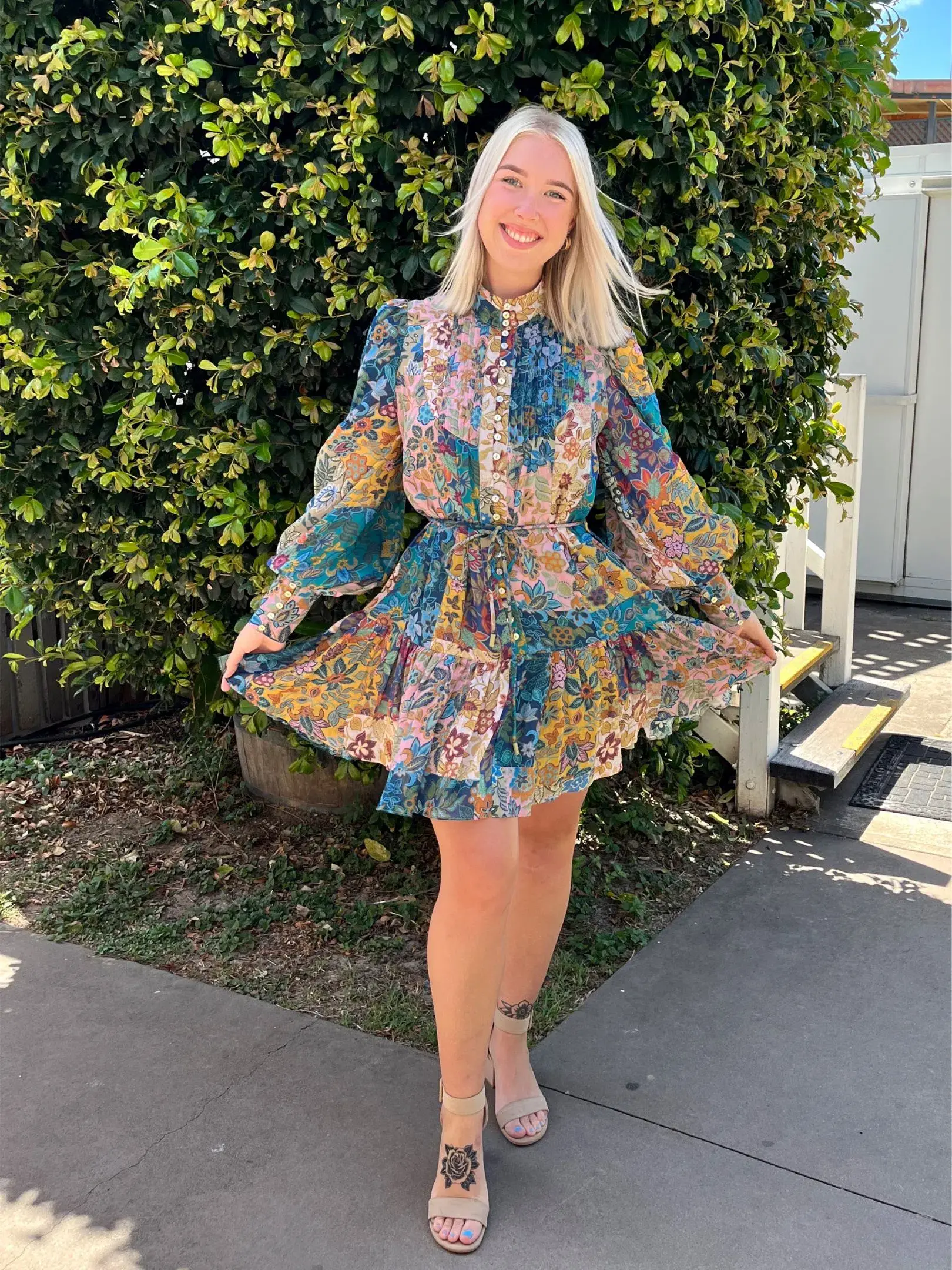 Alemais Bella Patchwork Mini Dress Multi Floral Size 6 - Image 1