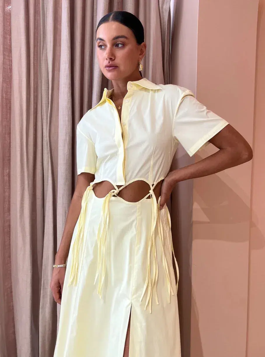 Anna Quan Ondine Cut Out Maxi Dress Sorbet Lemon Yellow Size 8  for rent on The Volte - main image