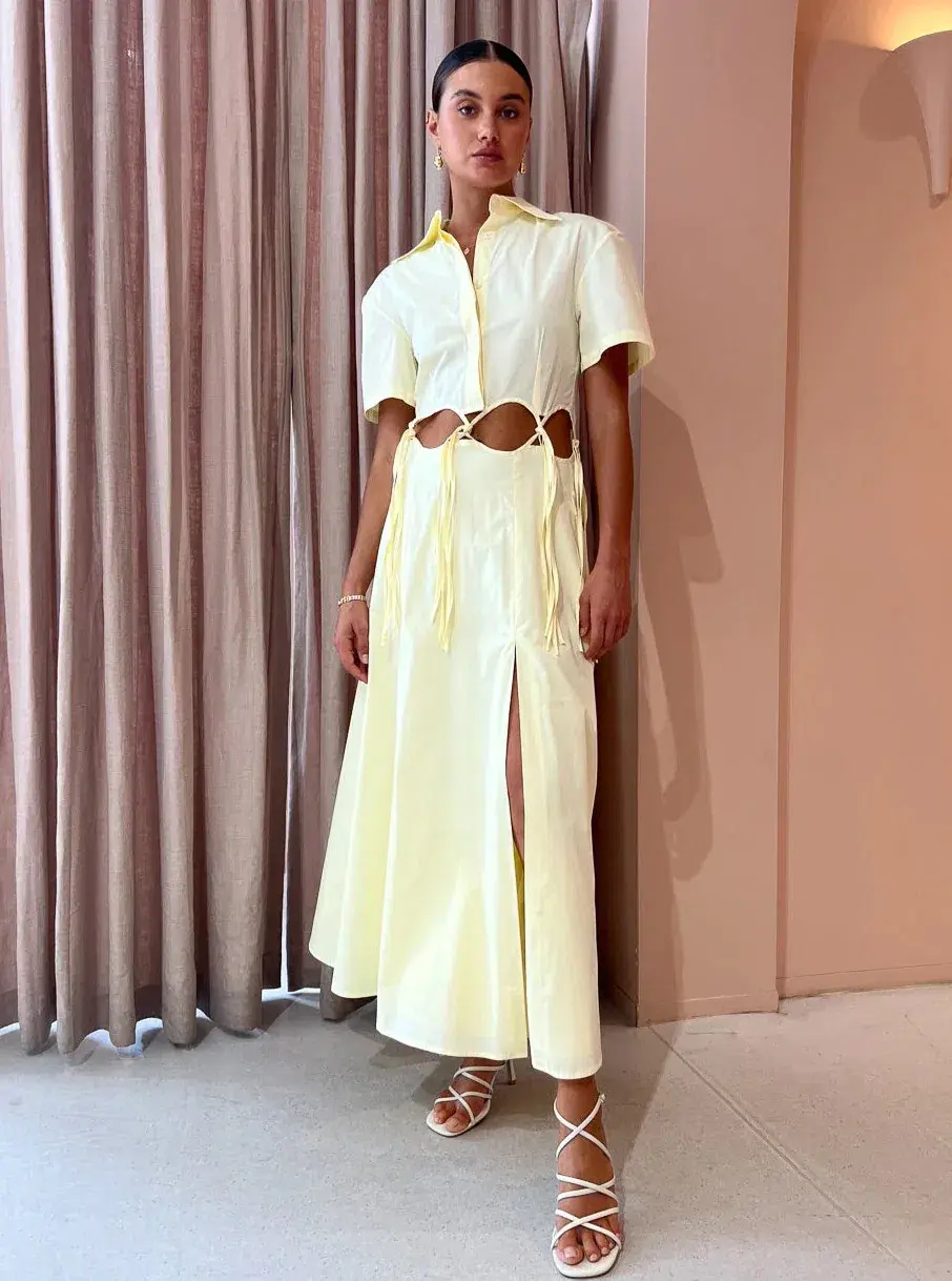 Anna Quan Ondine Cut Out Maxi Dress Sorbet Lemon Yellow Size 8  for rent on The Volte - main image