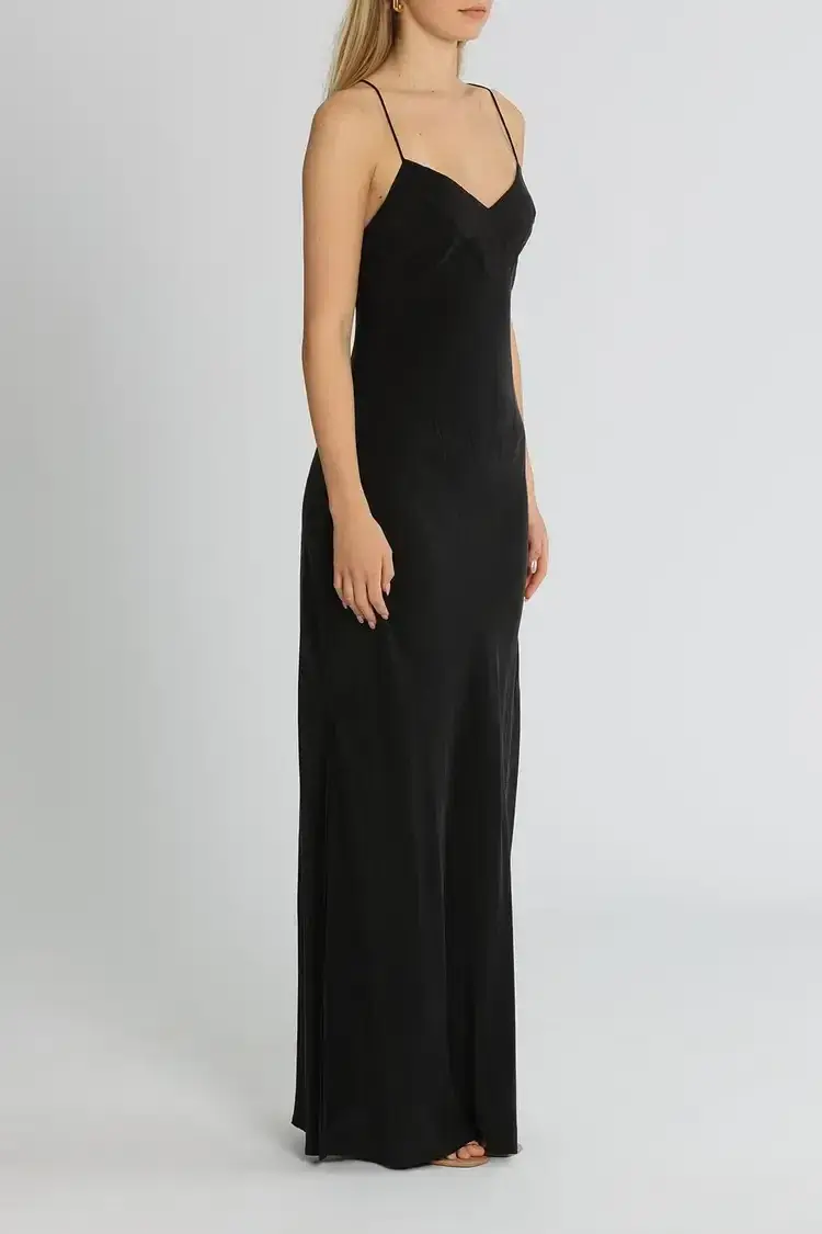 St Agni Bias Cut Silk Dress in Black Size 6 - Image 3