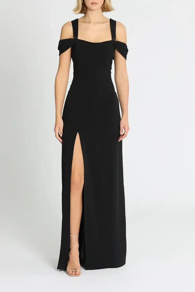 Halston Heritage Cold Shoulder Fitted Gown in Black Size 14 - Image 2