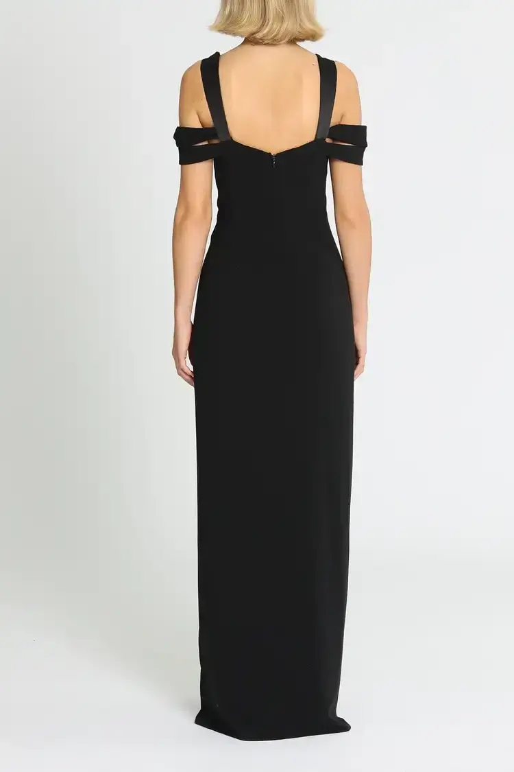 Halston Heritage Cold Shoulder Fitted Gown in Black Size 16 - Image 4