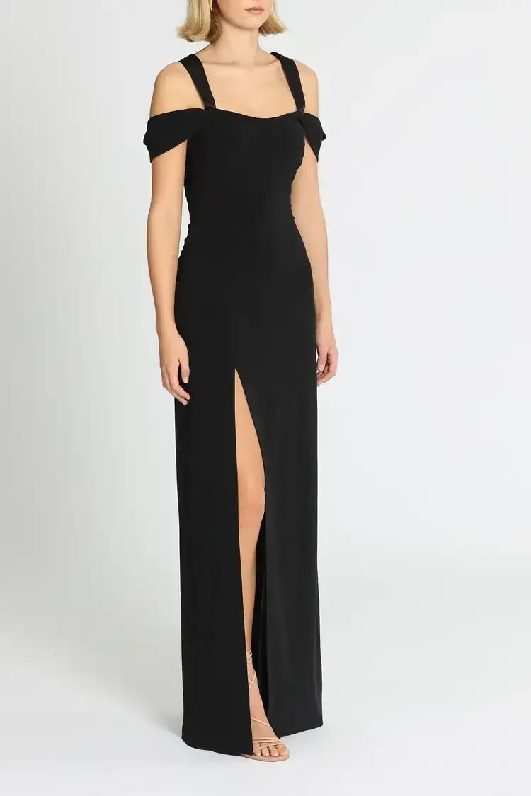 Halston Heritage Cold Shoulder Fitted Gown in Black Size 16 - Image 3
