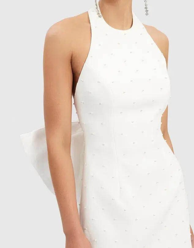 Rebecca Vallance Perle Bow Mini Dress White Size 8 for rent on The Volte - main image