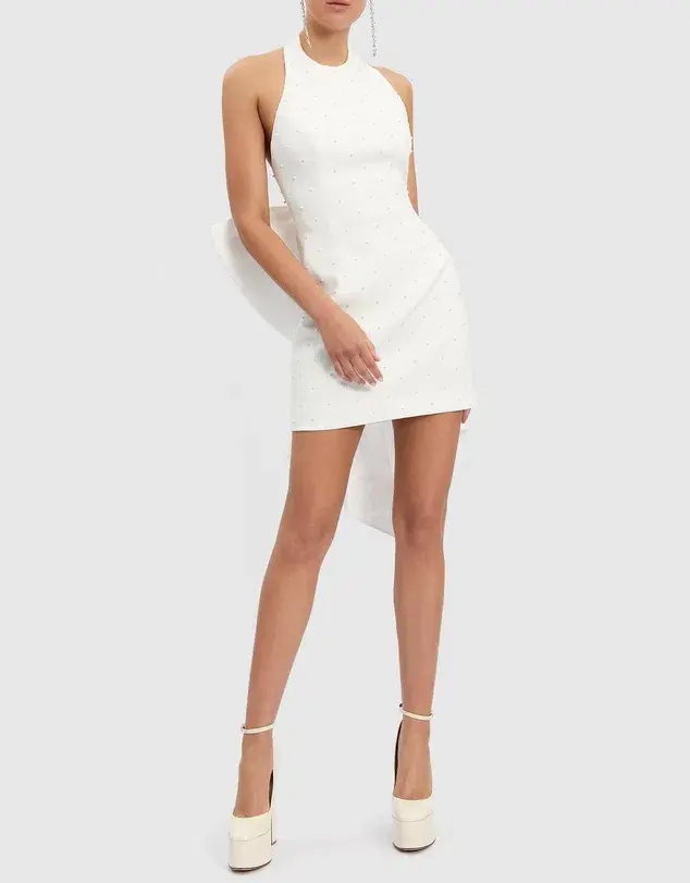 Rebecca Vallance Perle Bow Mini Dress White Size 8 for rent on The Volte - main image