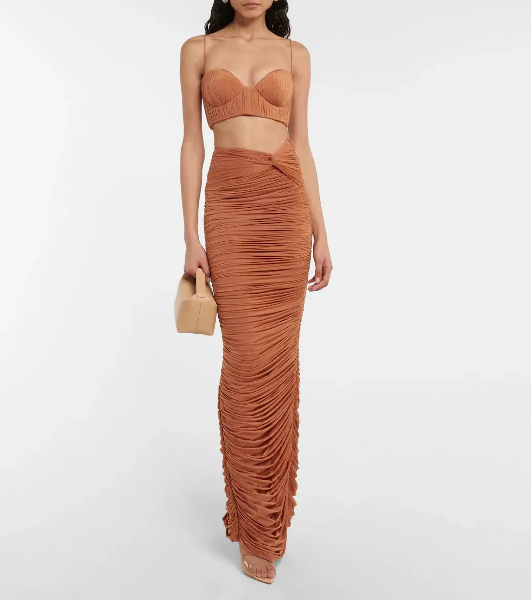 Alex Perry Hartley Ruched Maxi Skirt and Preston Bralette Set Brown Size 8 - Image 1
