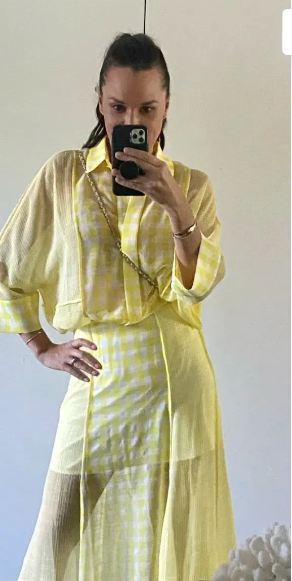 Alice Mccall She Blooms Blouse and Skirt Set Yellow Check Print Size 8 - Image 1