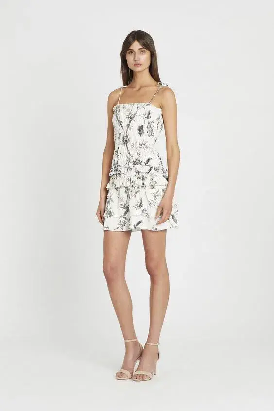 Sir the Label Mariele Ruched Mini Dress White Print Size AU 6 - Image 1