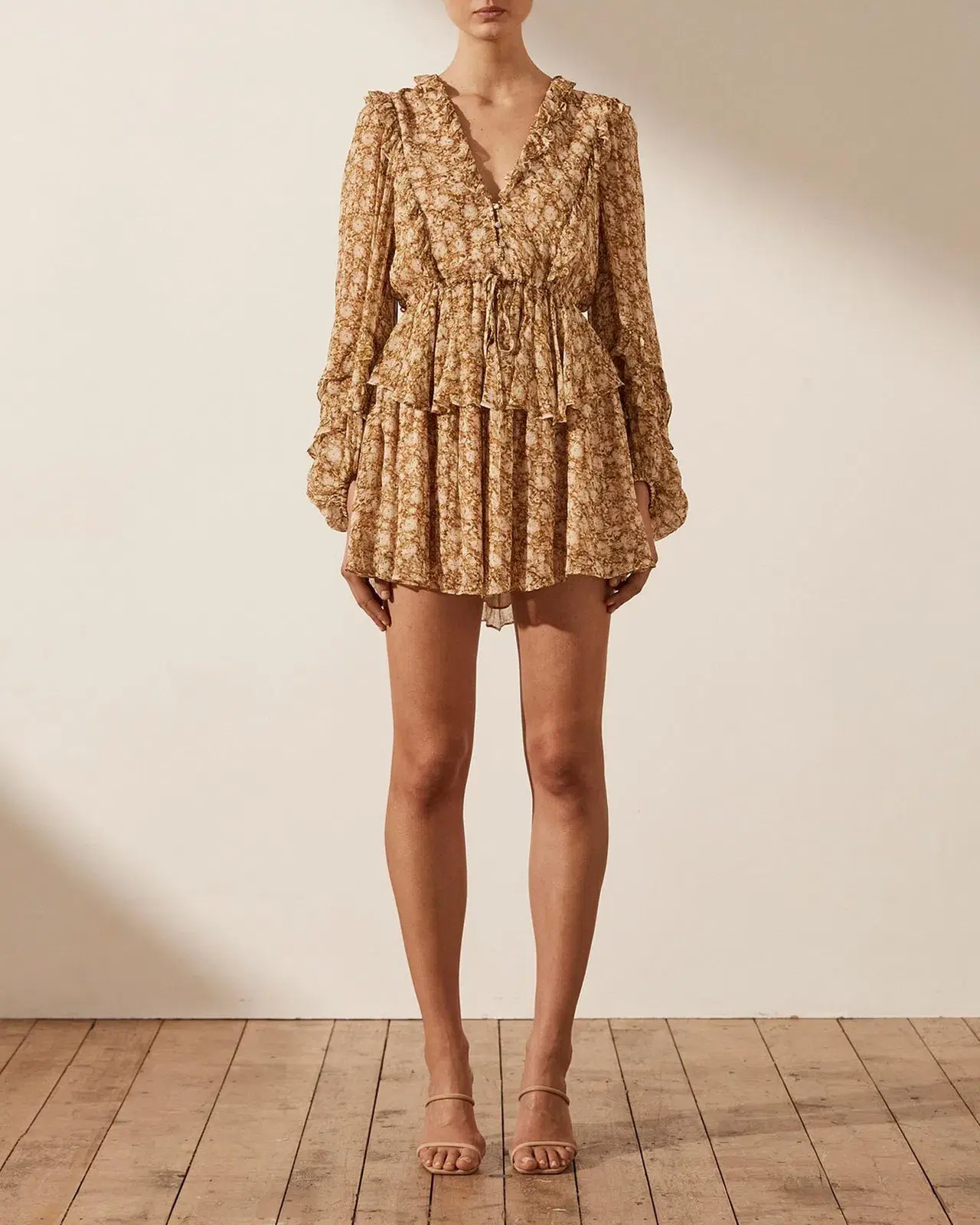 Shona Joy Julia Balloon Sleeve Drawstring Mini Dress Print Size 8 - Image 1