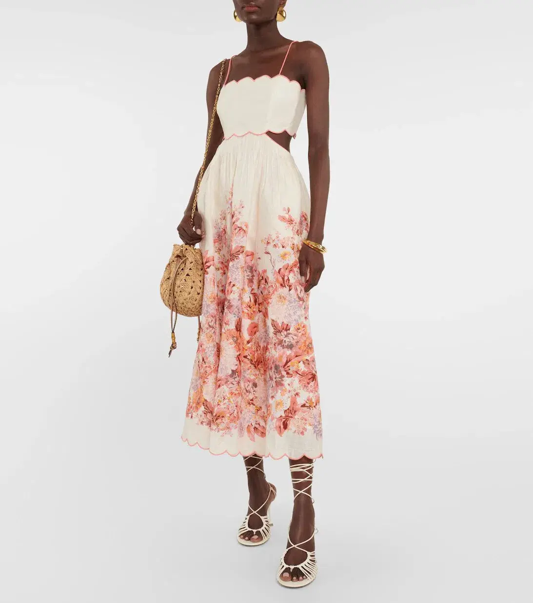 Zimmermann The Devi Scallop Midi Dress in Cream Floral Size 0 /Au 8 - Image 1