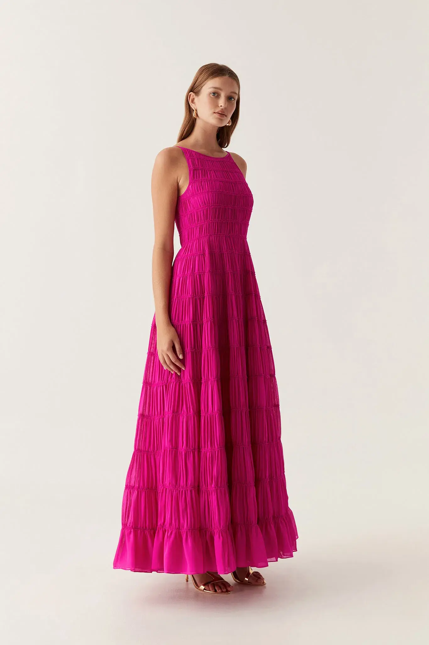 Aje Rosewood Ruched Maxi Dress Magenta Size 6 - Image 1