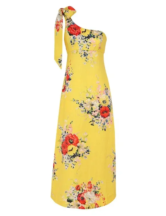 Zimmermann Alight Asymmetric Midi Dress Yellow Floral  Size 2 /Au 12  - Image 3