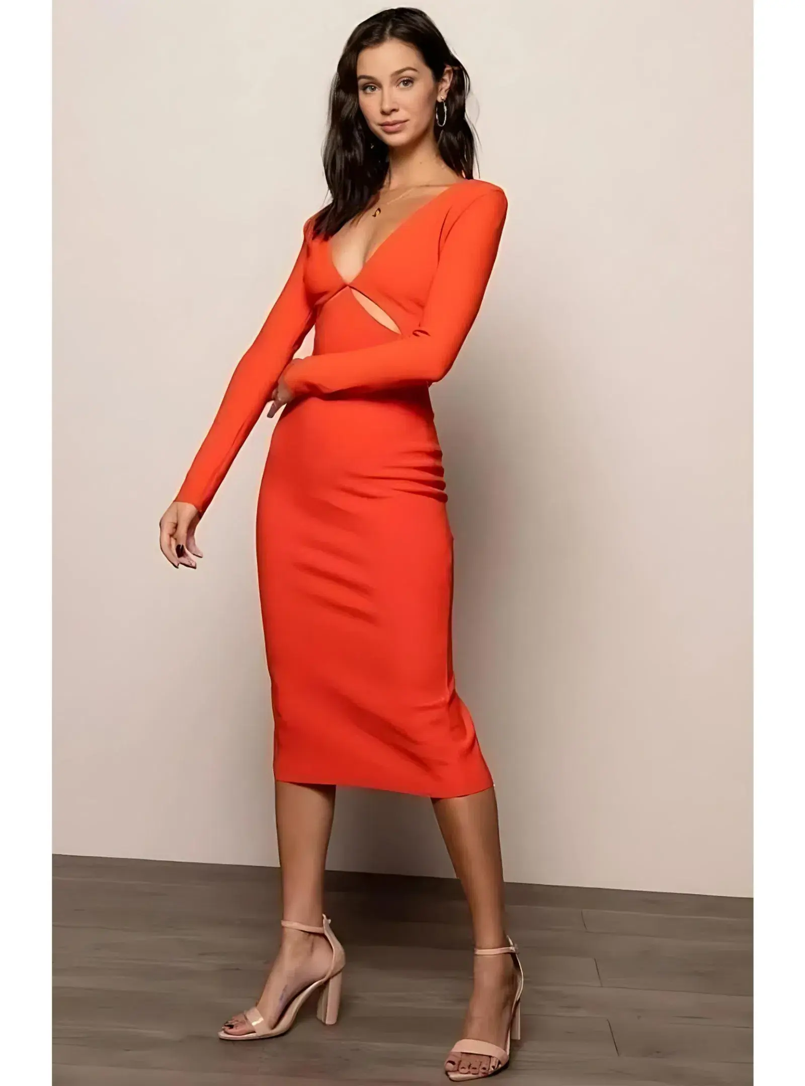 Bec & Bridge Ulla L/S Cut Out Midi Dress Orange Size AU 8 - Image 2