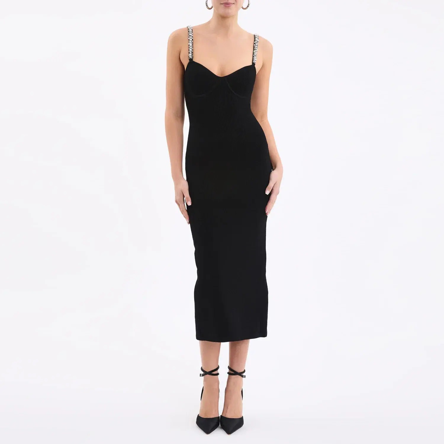 Rebecca Vallance Adele Knit Midi Dress Black Size 8  - Image 1