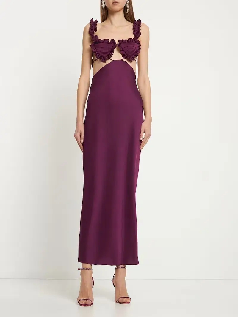 Attico Amber Cutout Satin Midi Dress In Purple Size 6 - Image 3