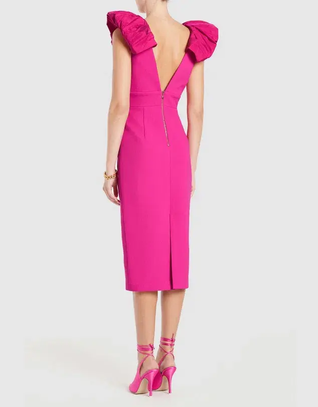 Rebecca Vallance Cupid's Bow Midi Dress Hot Pink Size 8 for rent on The Volte - main image