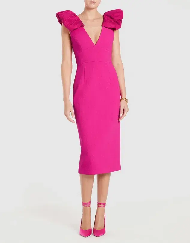Rebecca Vallance Cupid's Bow Midi Dress Hot Pink Size 8 for rent on The Volte - main image