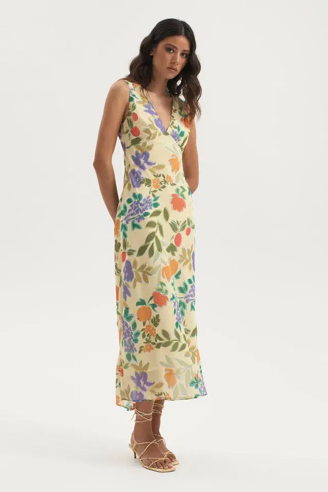 Ownley Tulip Dress Lemon Floral Size Small/Au 8 for rent on The Volte - main image