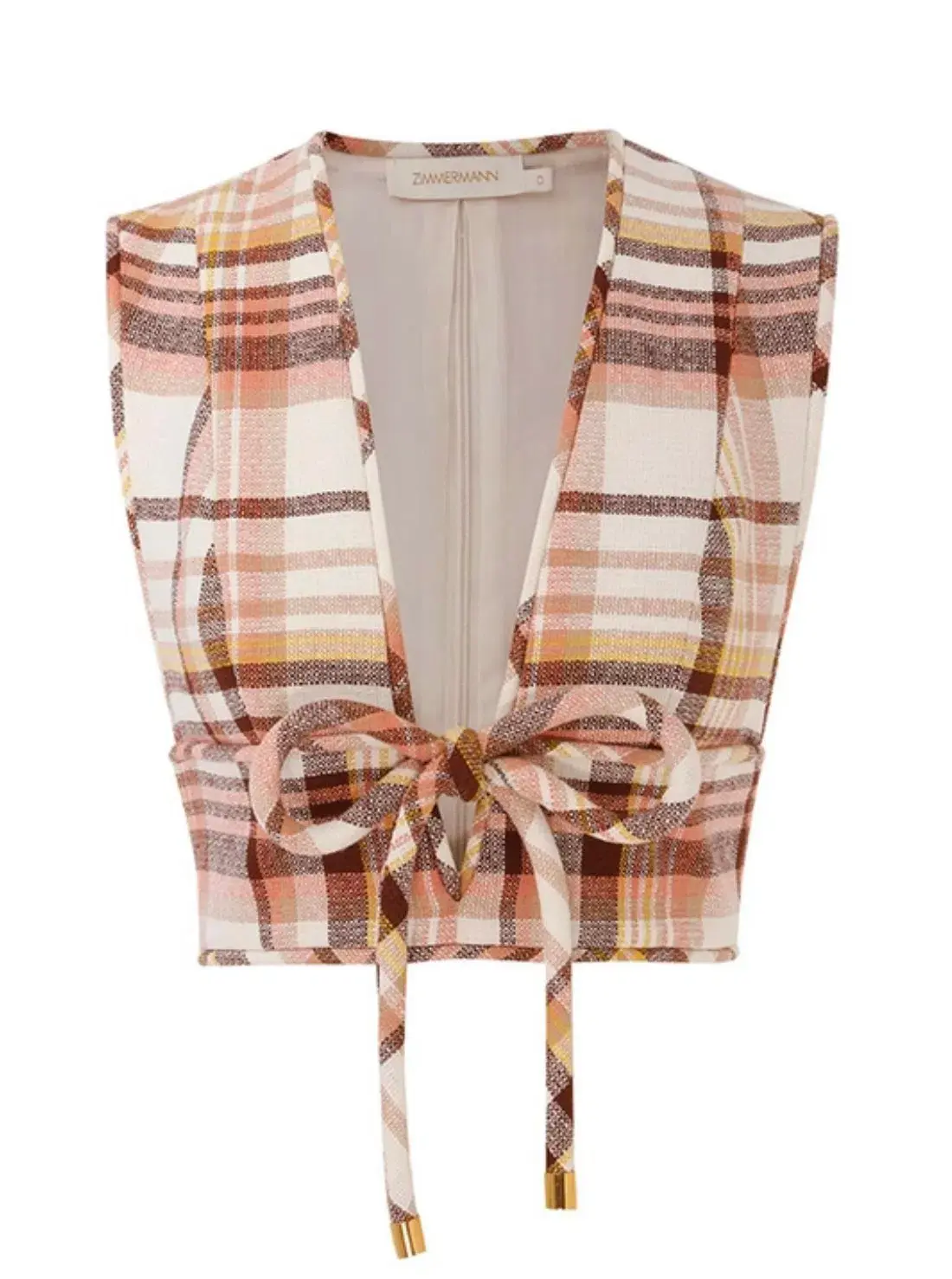 Zimmermann The Matchmaker Check Bow Bodice and Pencil Skirt in Cream Size 1/Au 10  - Image 2