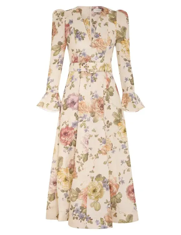 Zimmermann The Luminosity Midi Dress in Multi Floral Cream Size 16  - Image 8