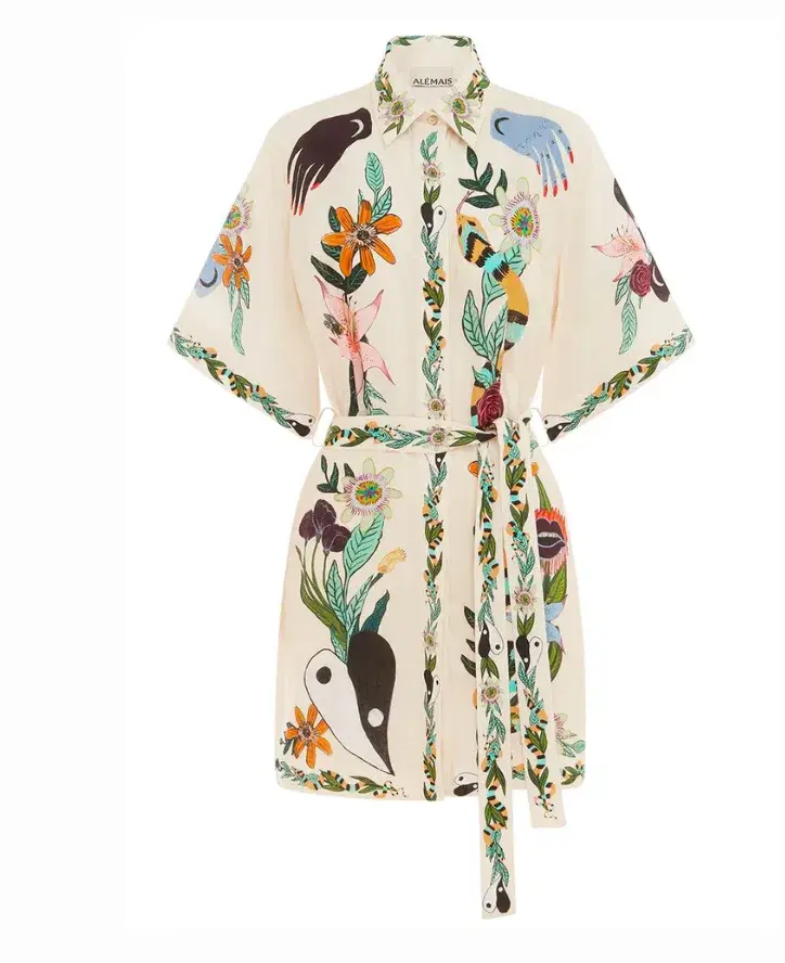 Alemais Meagan Linen Mini Dress Print Size 12  - Image 4