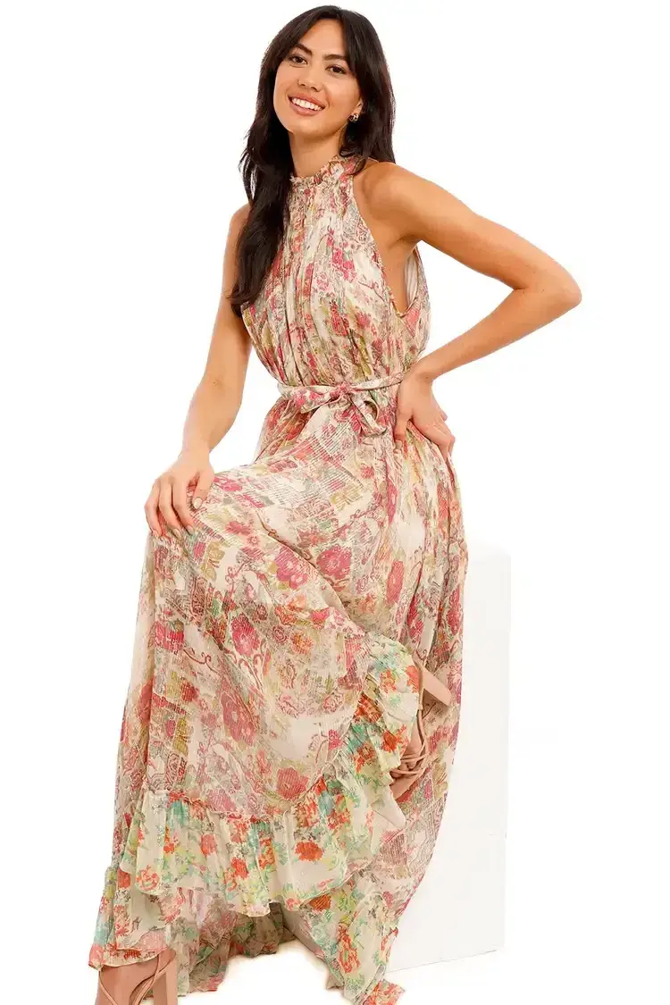Hemant & Nandita Nova Midi Dress With Belt Floral Size 8 - Image 3