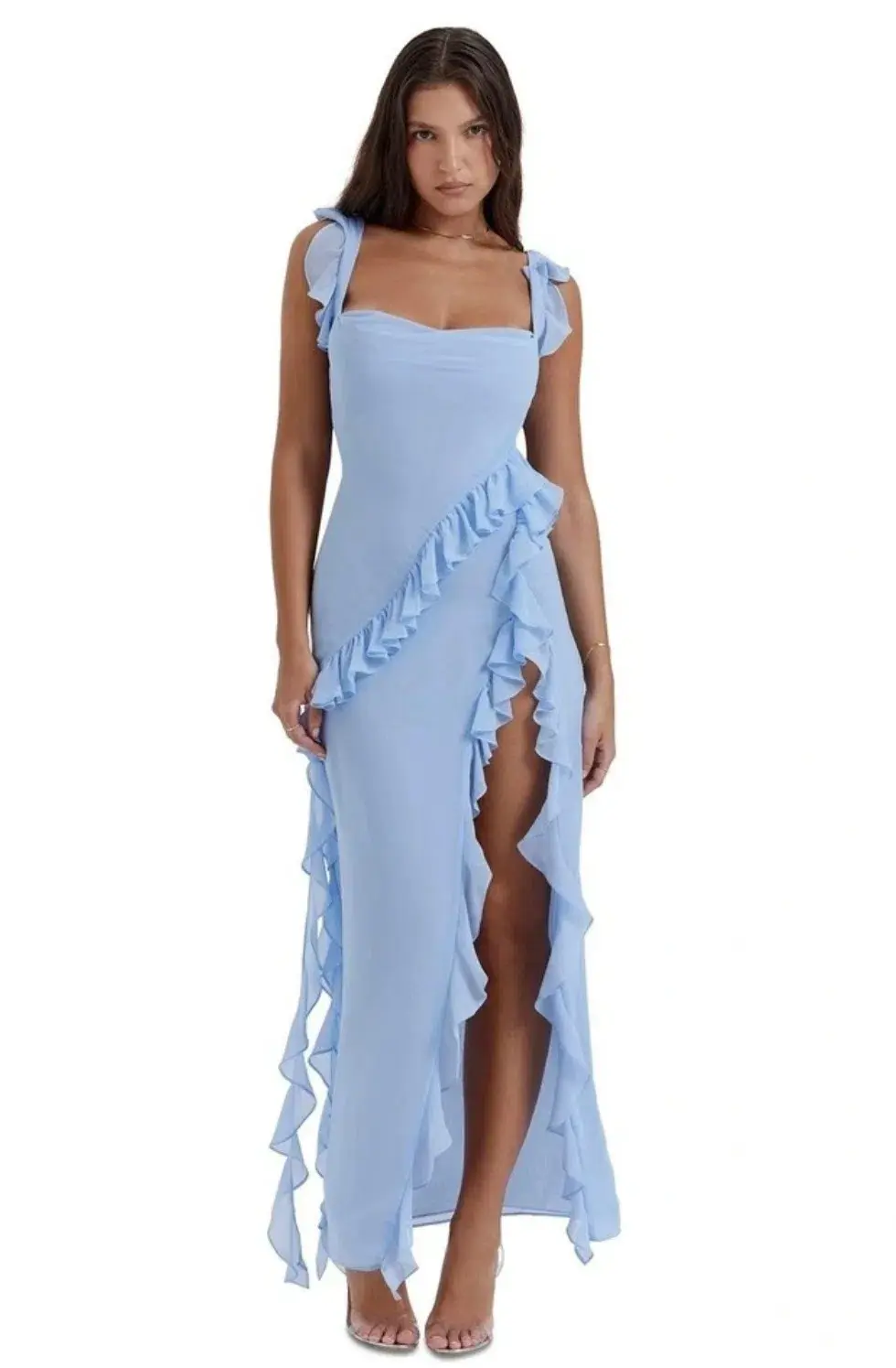 House of CB Ariela Ruffle Dress Blue Size 6  - Image 2