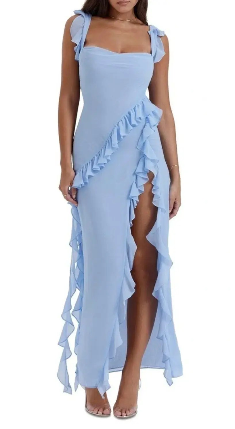 House of CB Ariela Ruffle Dress Blue Size 6  - Image 3