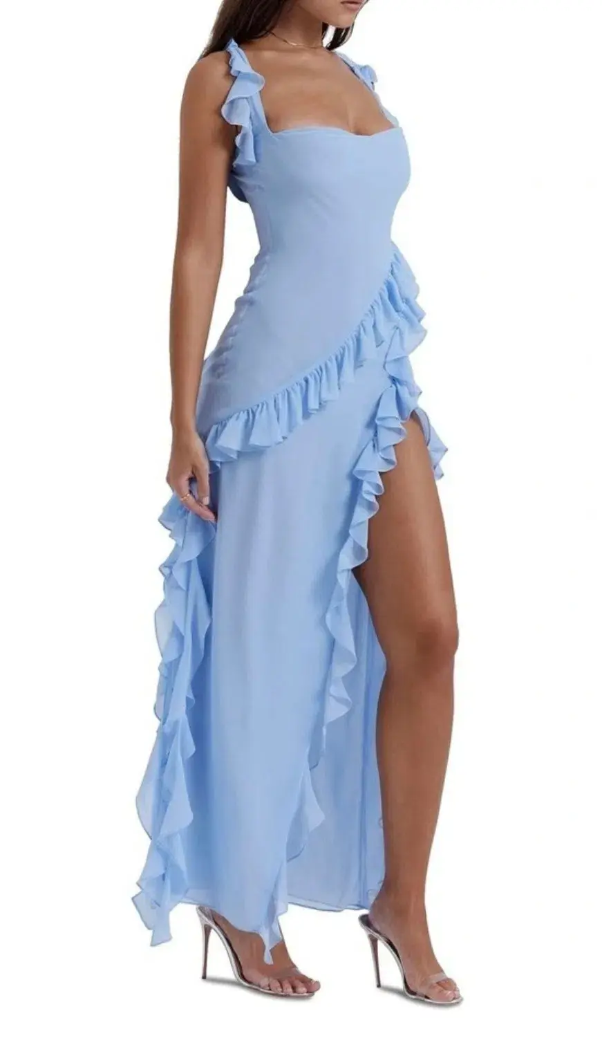 House of CB Ariela Ruffle Dress Blue Size 6  - Image 5