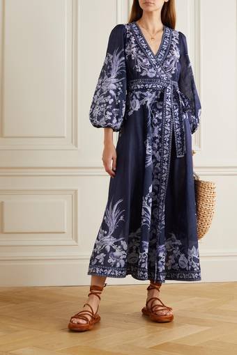 Zimmermann Aliane Blue Wrap Dress Print Size 16 (4)