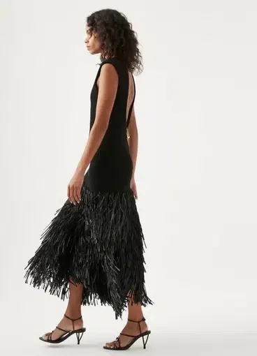 Aje Rushes Raffia Knit Midi Dress Black Size 10