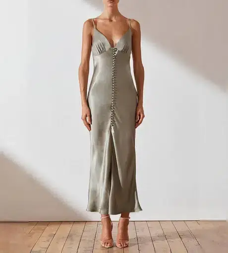 Shona Joy La Lune Bias Slip Midi Dress Sage Size 12 AU