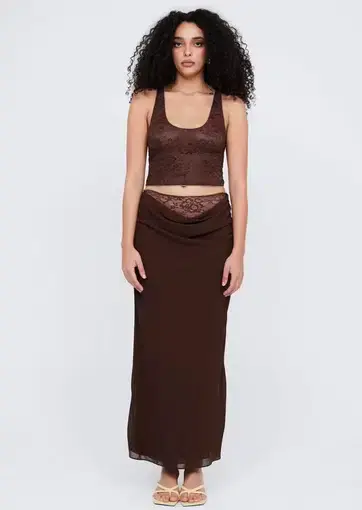 Benni Valentino Lace Top and Lace Insert Skirt Set Brown Size 8