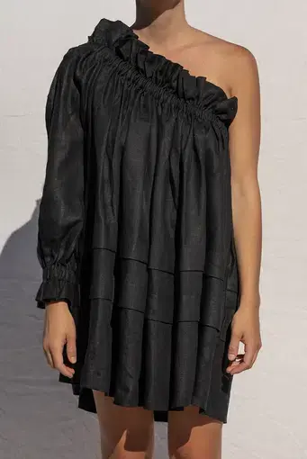 Shop Louee Thea One Shoulder Mini Dress Black One Size 