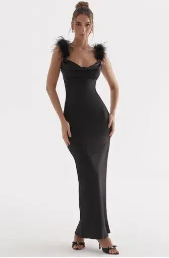 House of CB Tabitha Maxi Satin Dress Black Size XS / AU 6