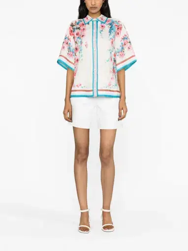 Zimmermann The Halcyon Oversized Shirt in Pink/Blue Floral Size 0/Au 8