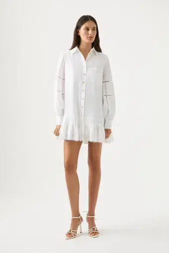 Aje Lotus Shirt Dress White Size 8