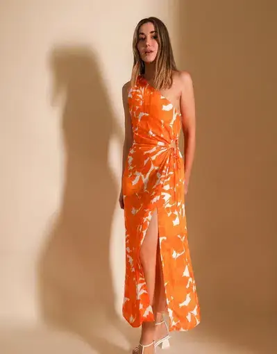 Lover Marigold One Shoulder Midi Dress Print Size 8 