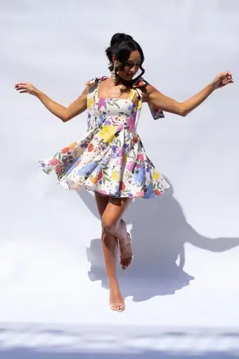 Isabella Longginou Godet Mini Dress Polka Dot Floral Size 8