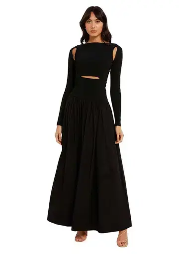 Esse Knit Cotton Split Maxi Dress Black Size 12