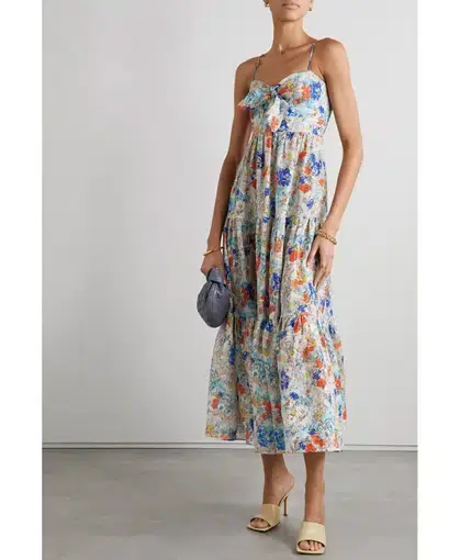 Zimmermann Clover Linen Midi Dress Floral Print Size 2 / AU 12
