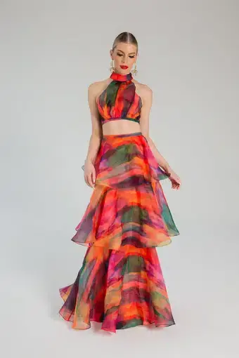 YAURA Faari Maxi Skirt & Top Set Aquarelle Print Size 6