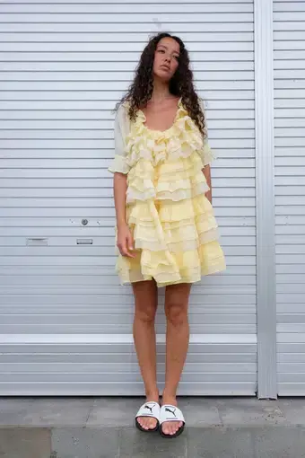 Innika Choo Organdy Lace Layer Mini Dress Yellow Size 0 / AU 8
