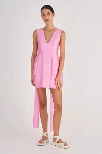 Oroton Short Tie Detail Dress Foxglove Pink Size 14