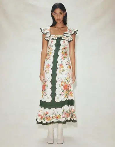 Alemais Elisabetta Ruffle Midi Dress Forest Size 6