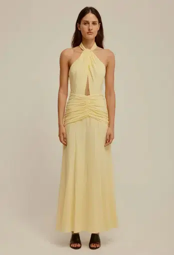 Venroy The Halter Neck Cut Out Dress in Pastel Yellow Size 6 