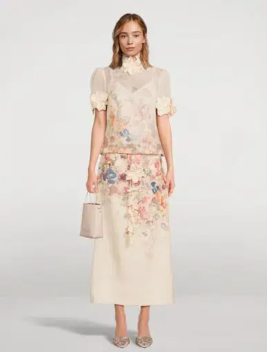 Zimmermann Luminosity Liftoff Flower Top & Pencil Midi Skirt Set in Morisot Cream Floral Print
Size 1 / AU 10